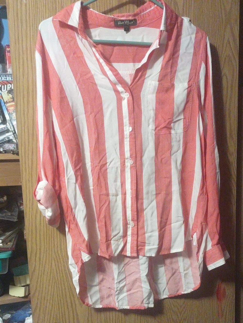Velvet Heart Red and White Vertical Stripe Button-Down Shirt